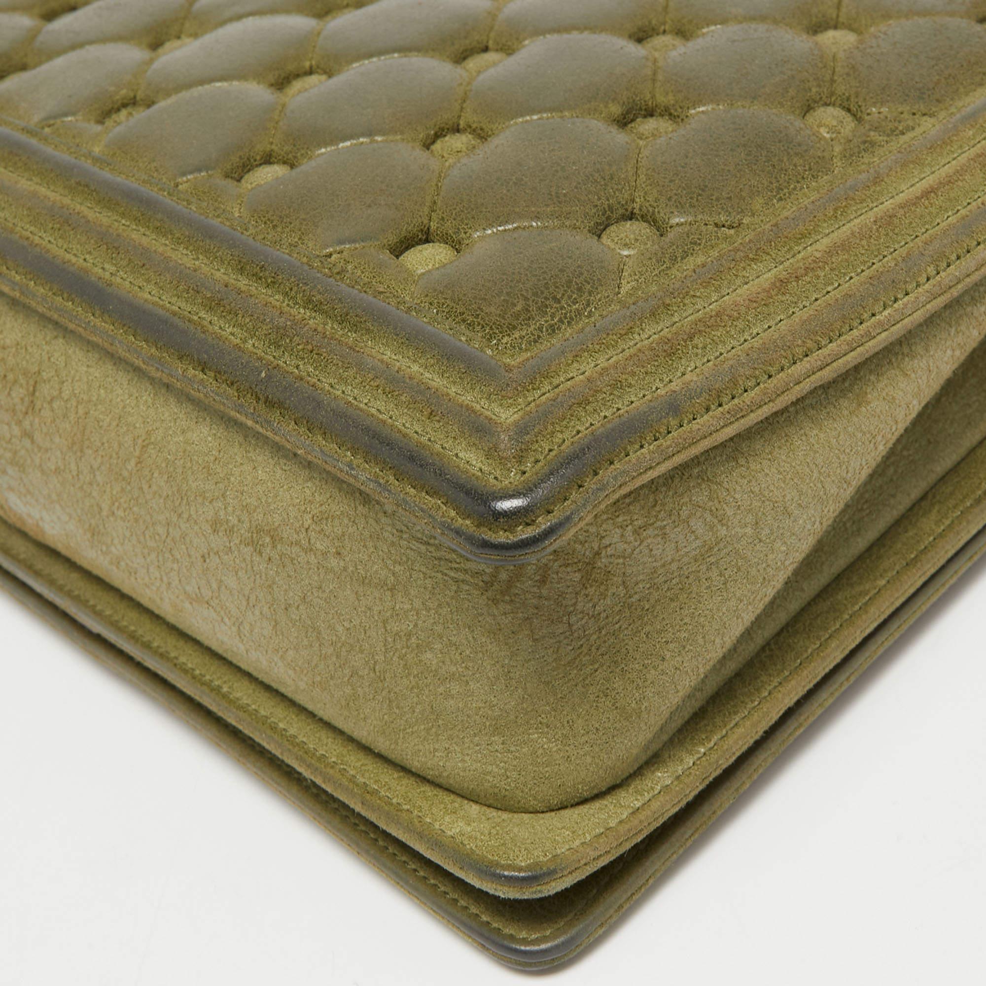 Chanel Olive Green Quilted Suede Large Boy Bag 6