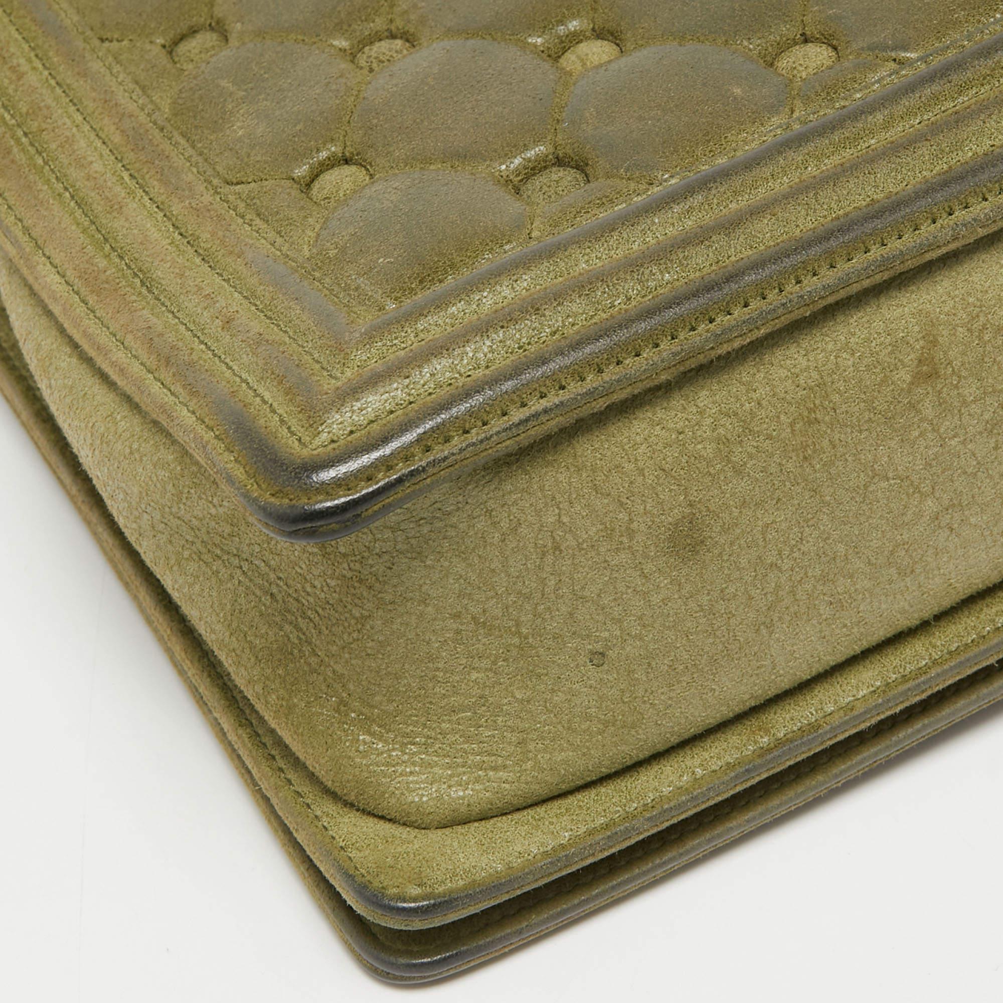 Chanel Olive Green Quilted Suede Large Boy Bag 7