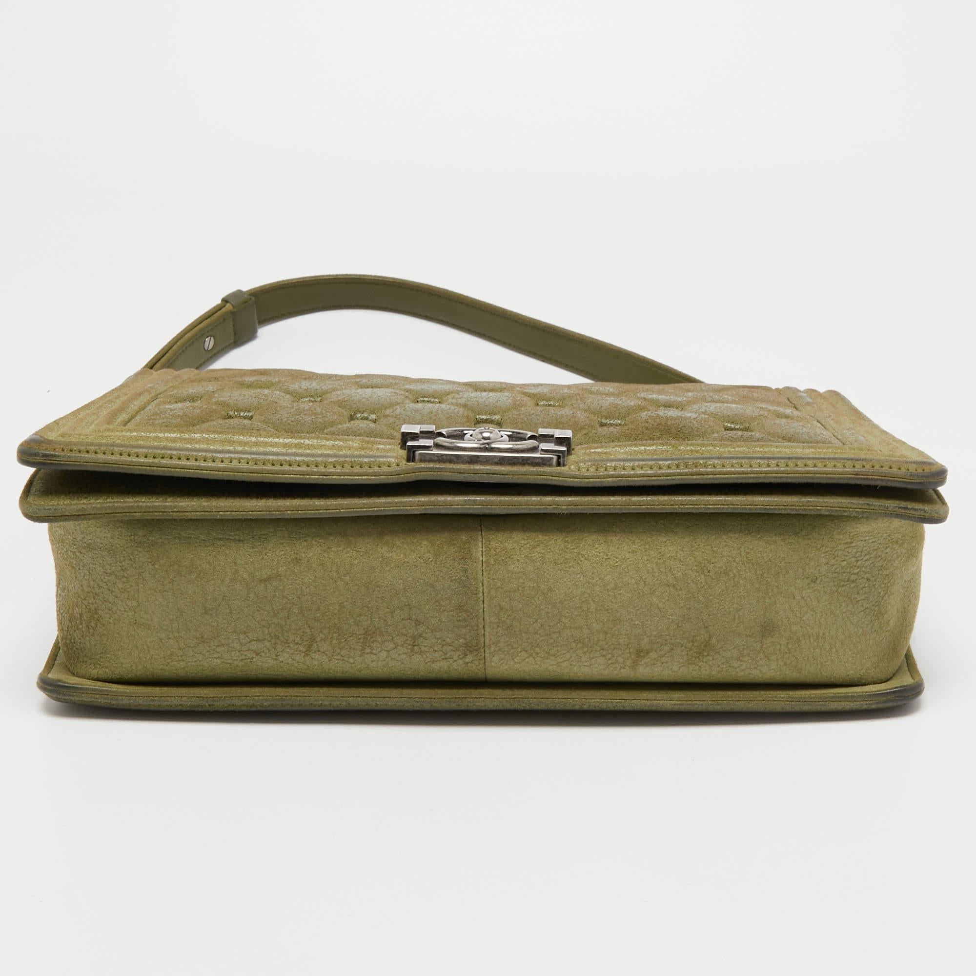 Women's Chanel Olive Green Quilted Suede Large Boy Bag