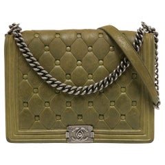 Chanel Metallic Green Quilted Lambskin Boy Bag Large Q6B01A1IG7006