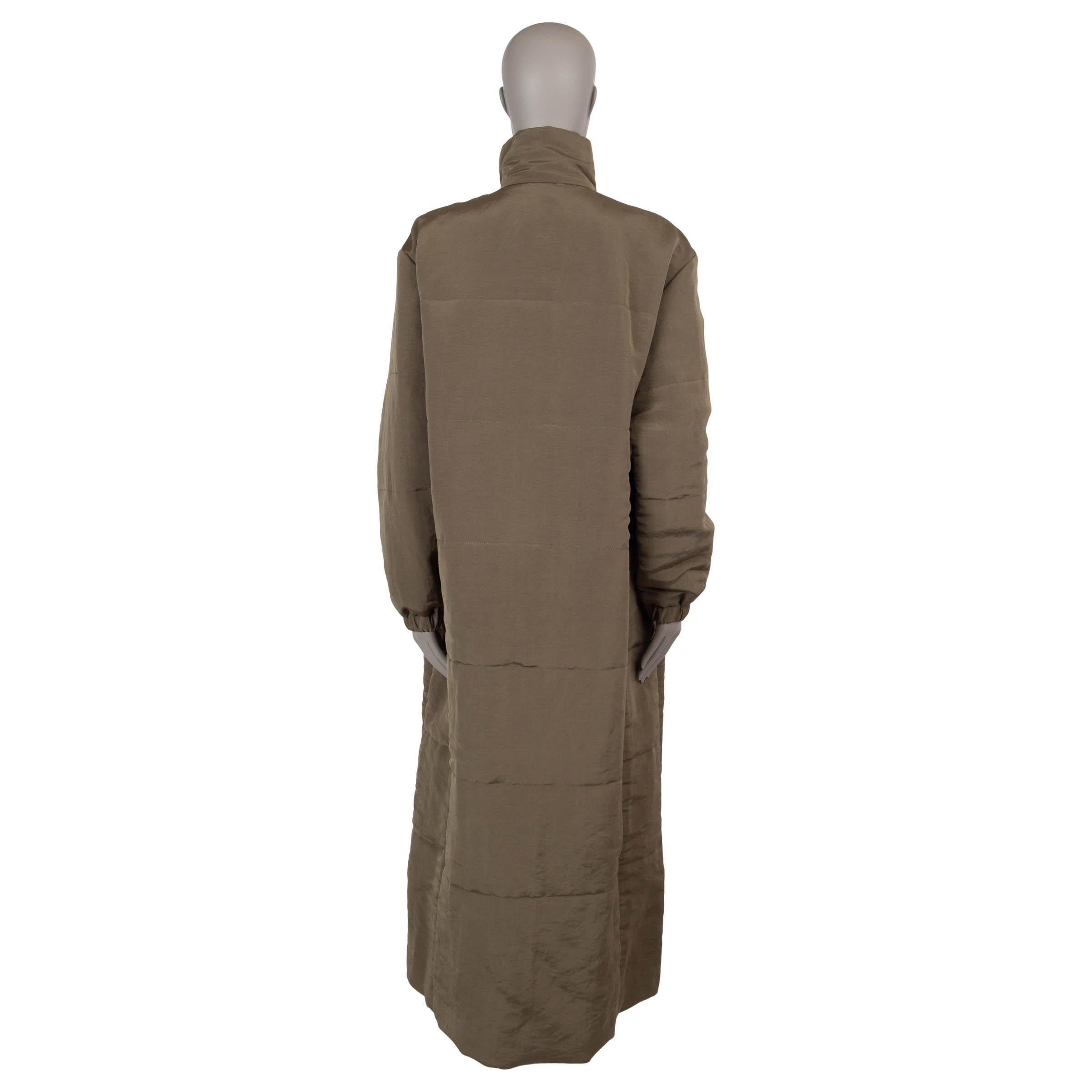 Brown CHANEL olive green silk 21K PADDED PARKA Coat Jacket 42 L For Sale