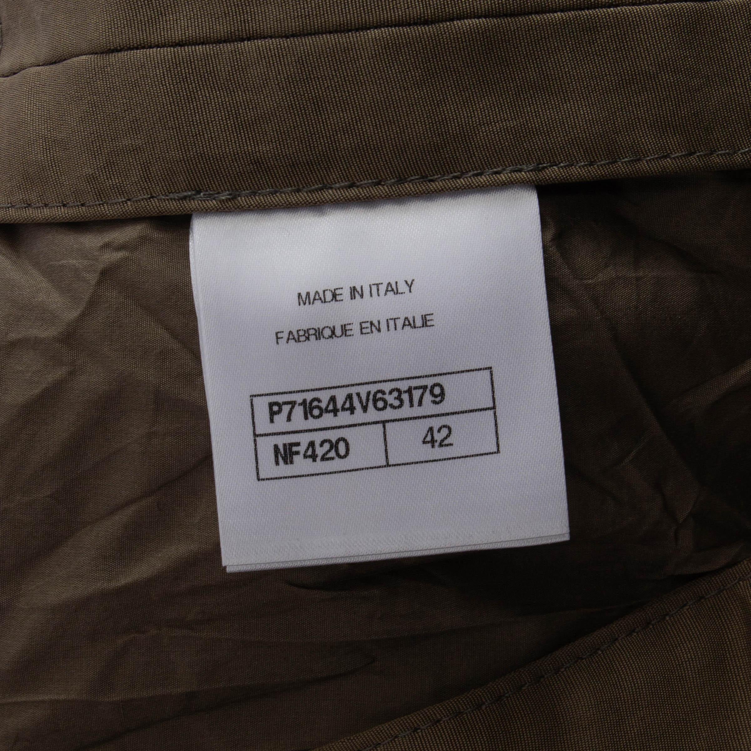 CHANEL olive green silk 21K PADDED PARKA Coat Jacket 42 L For Sale 3
