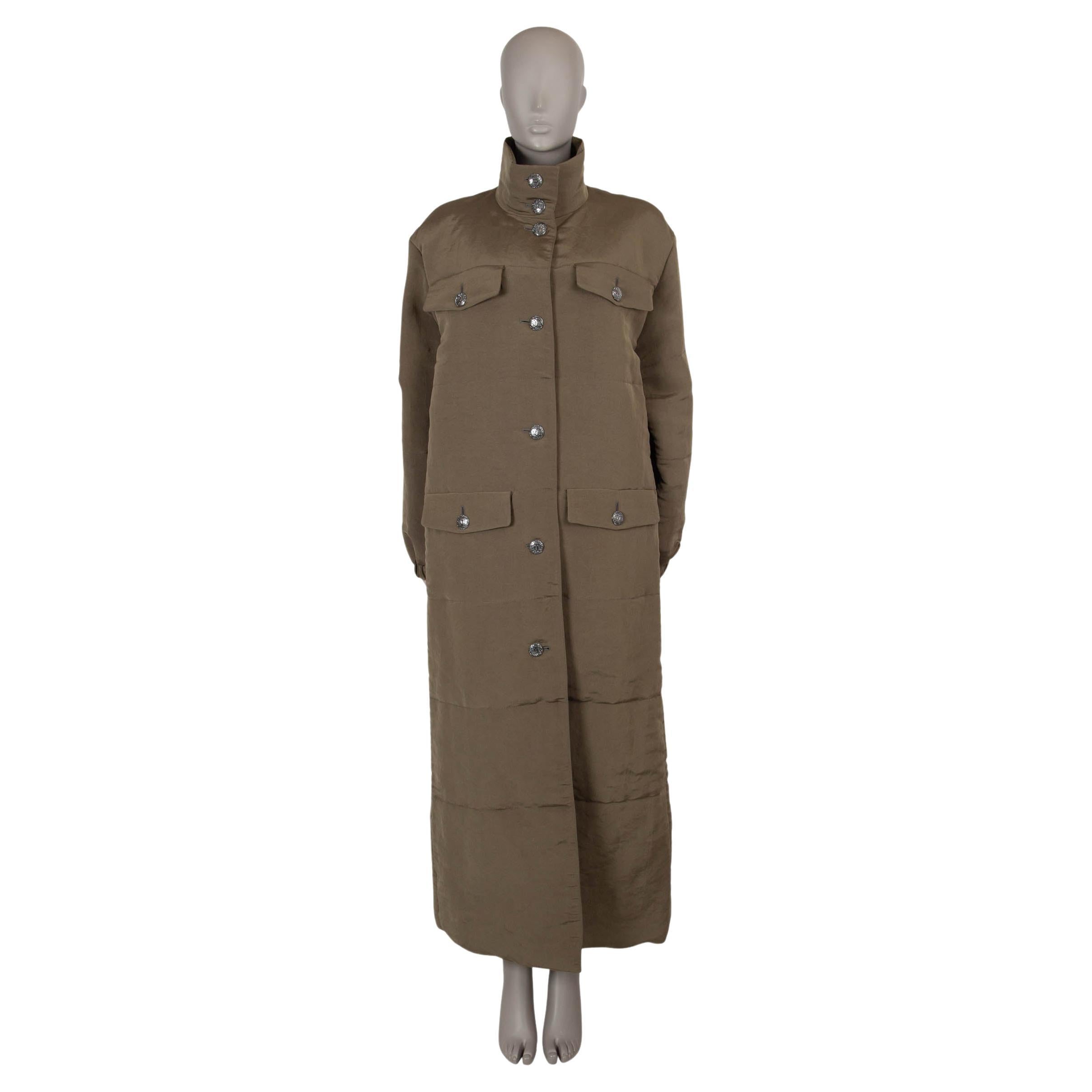 CHANEL olive green silk 21K PADDED PARKA Coat Jacket 42 L For Sale