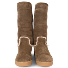 CHANEL olive green suede 2012 SHEARLING LINED Flat Shoes 38.5 fit 38