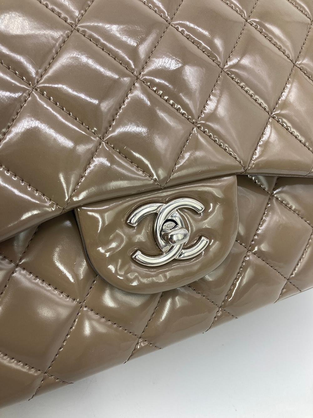Chanel Olive Grey Patent Leather Jumbo Double Flap Classic 2.55 6