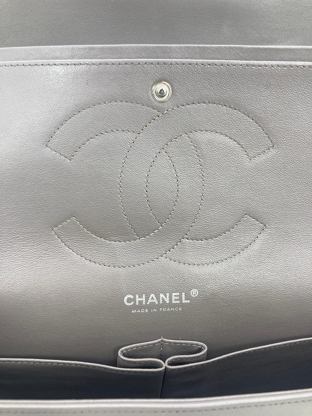 Chanel Olive Grey Patent Leather Jumbo Double Flap Classic 2.55 7