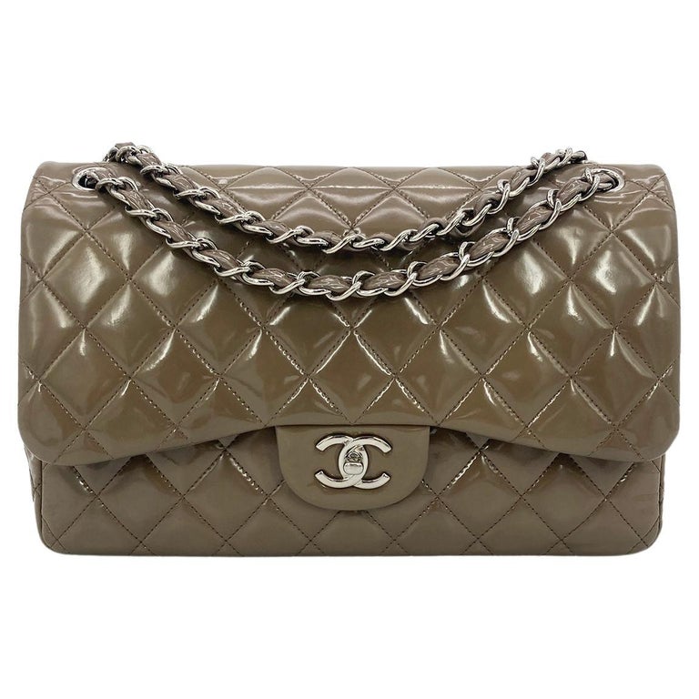 Chanel Olive Grey Patent Leather Jumbo Double Flap Classic 2.55 For Sale at  1stDibs
