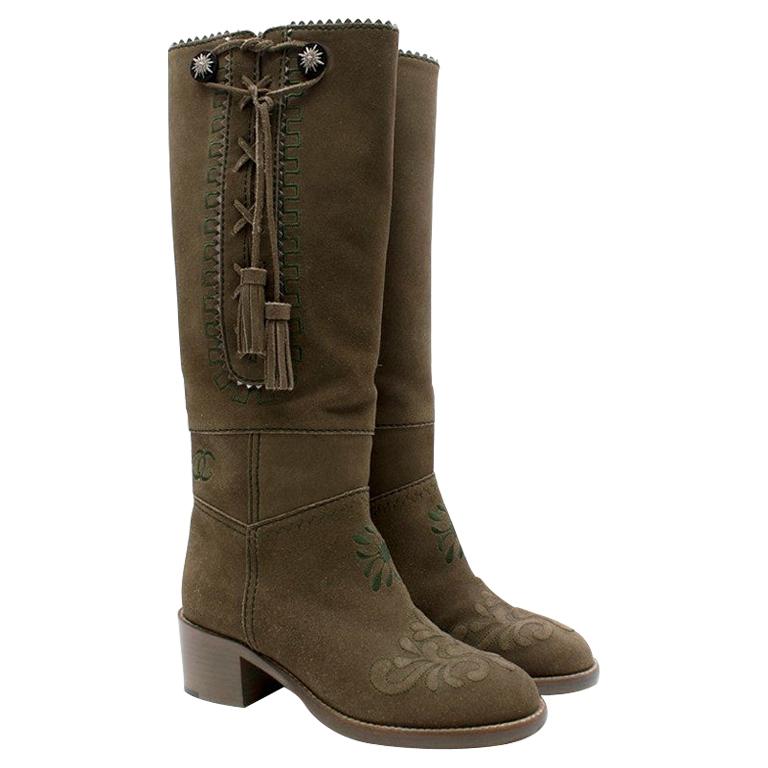 suede embroidered boots