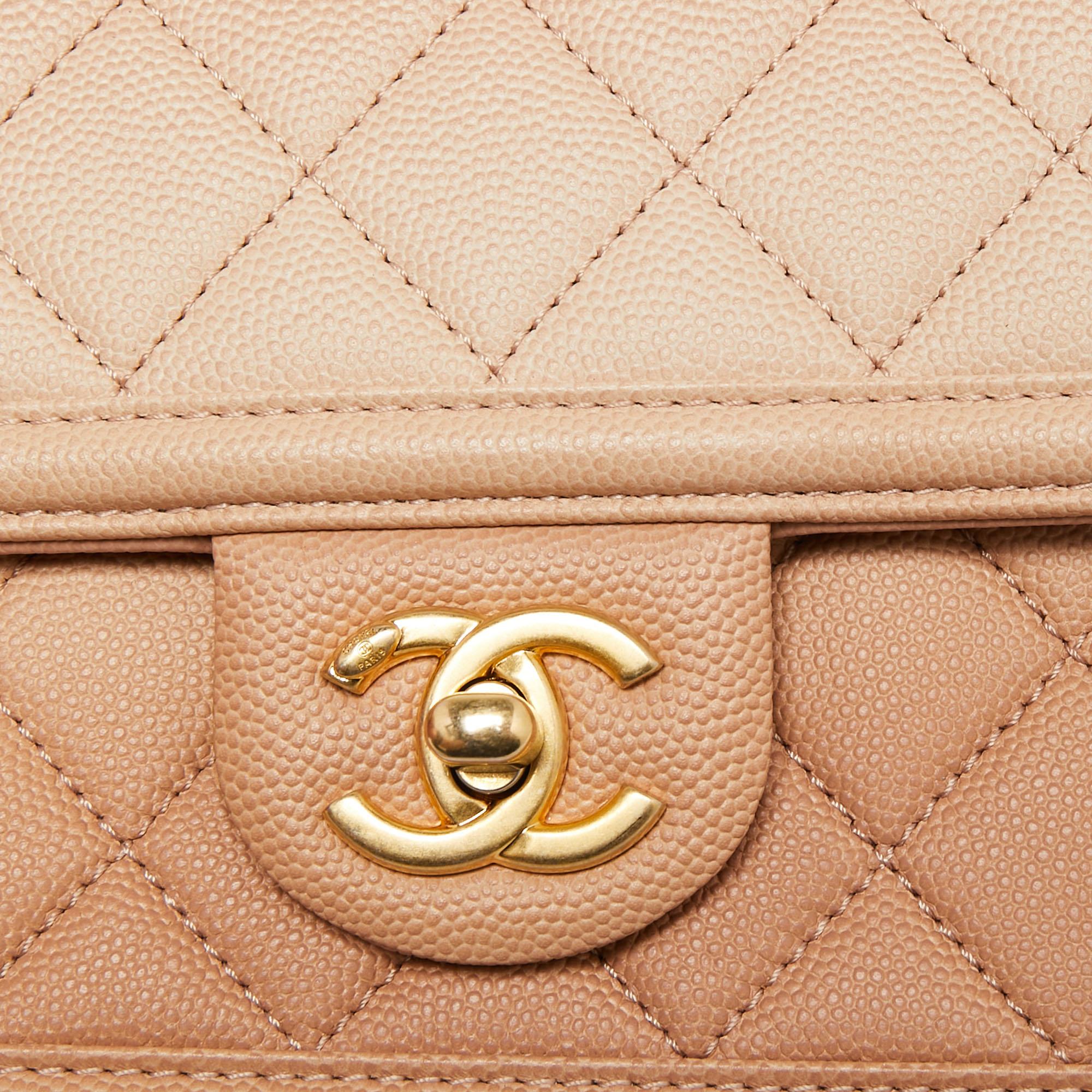 Chanel Ombre Beige Quilted Caviar Leather CC Flap Belt Bag 9