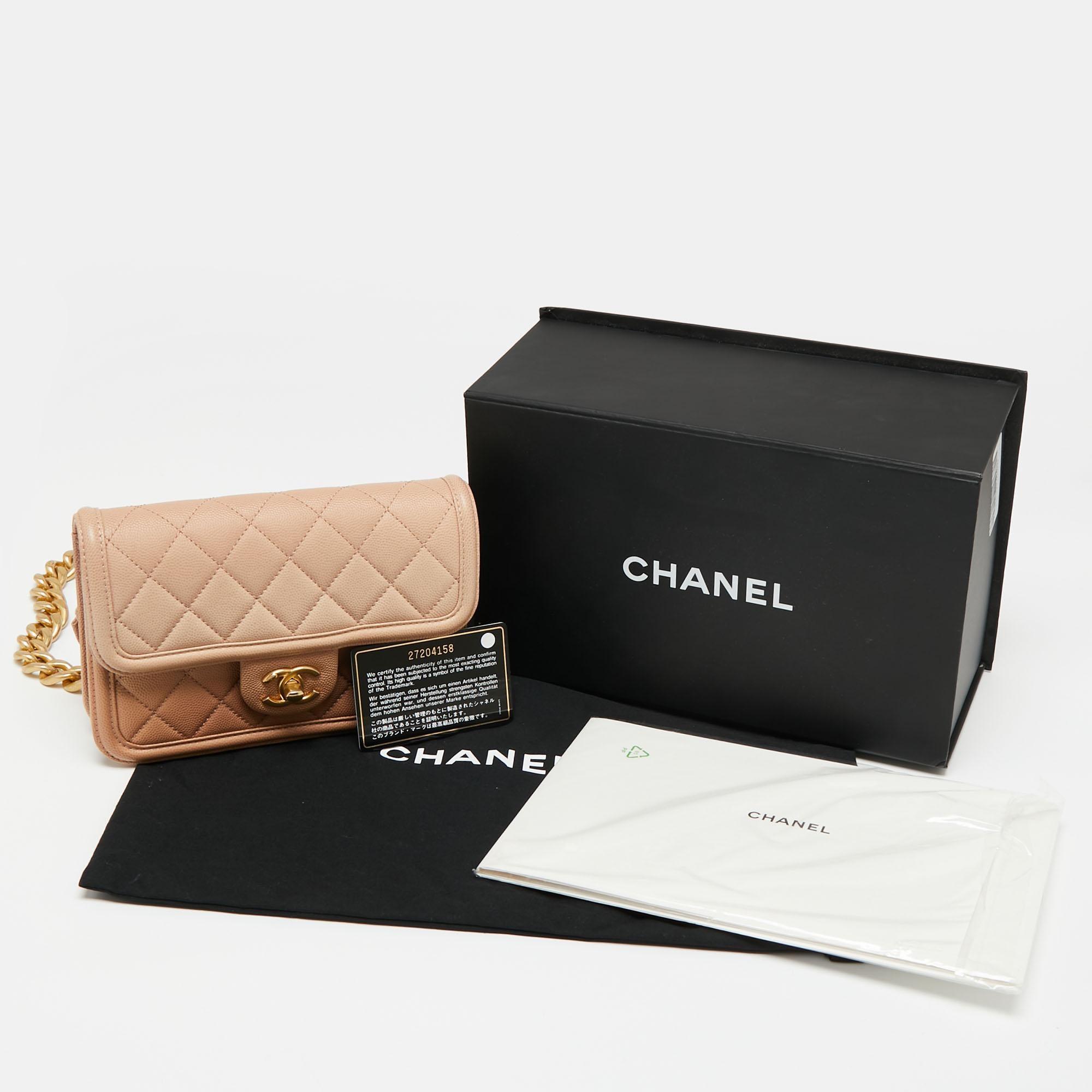 Chanel Ombre Beige Quilted Caviar Leather CC Flap Belt Bag 4