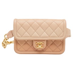 Chanel Ombre Beige Quilted Caviar Leather CC Flap Belt Bag
