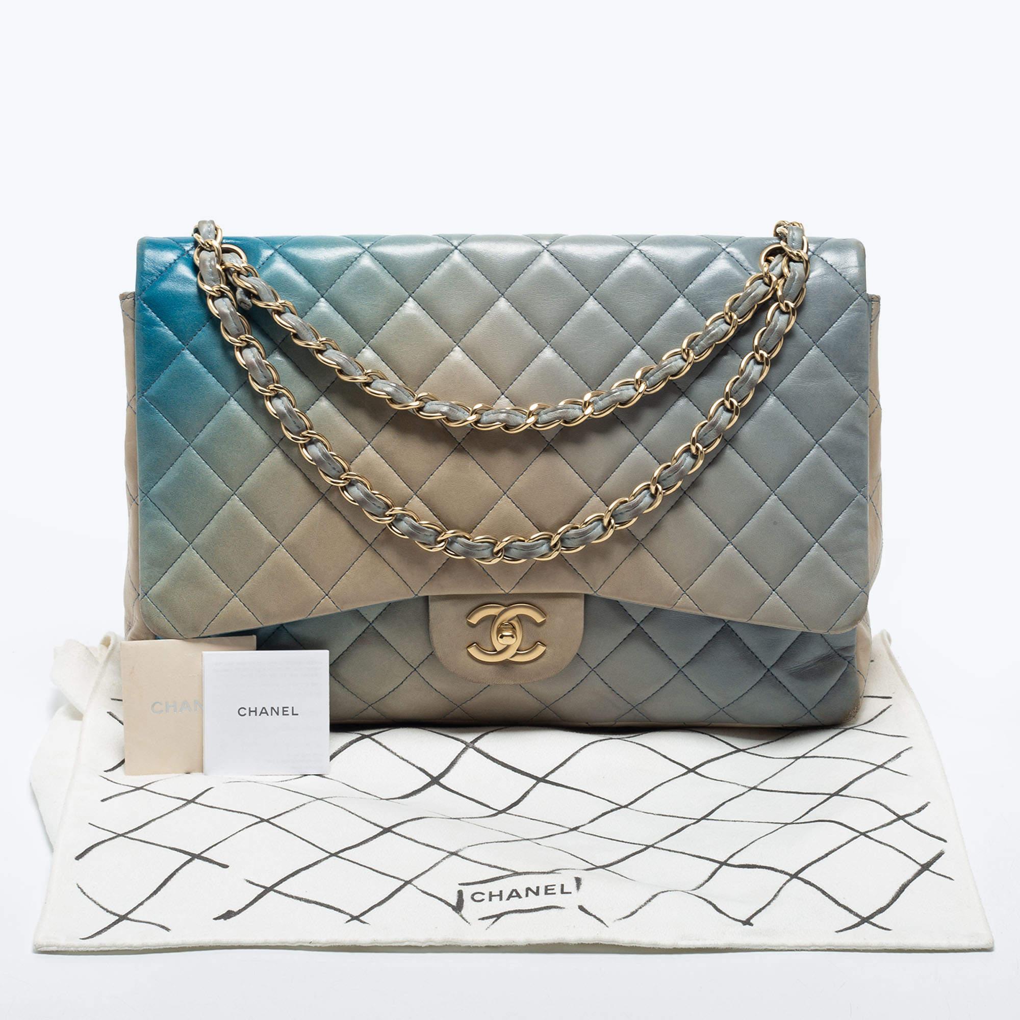 Chanel Ombre Blue Quilted Leather Maxi Classic Single Flap Shoulder Bag 7