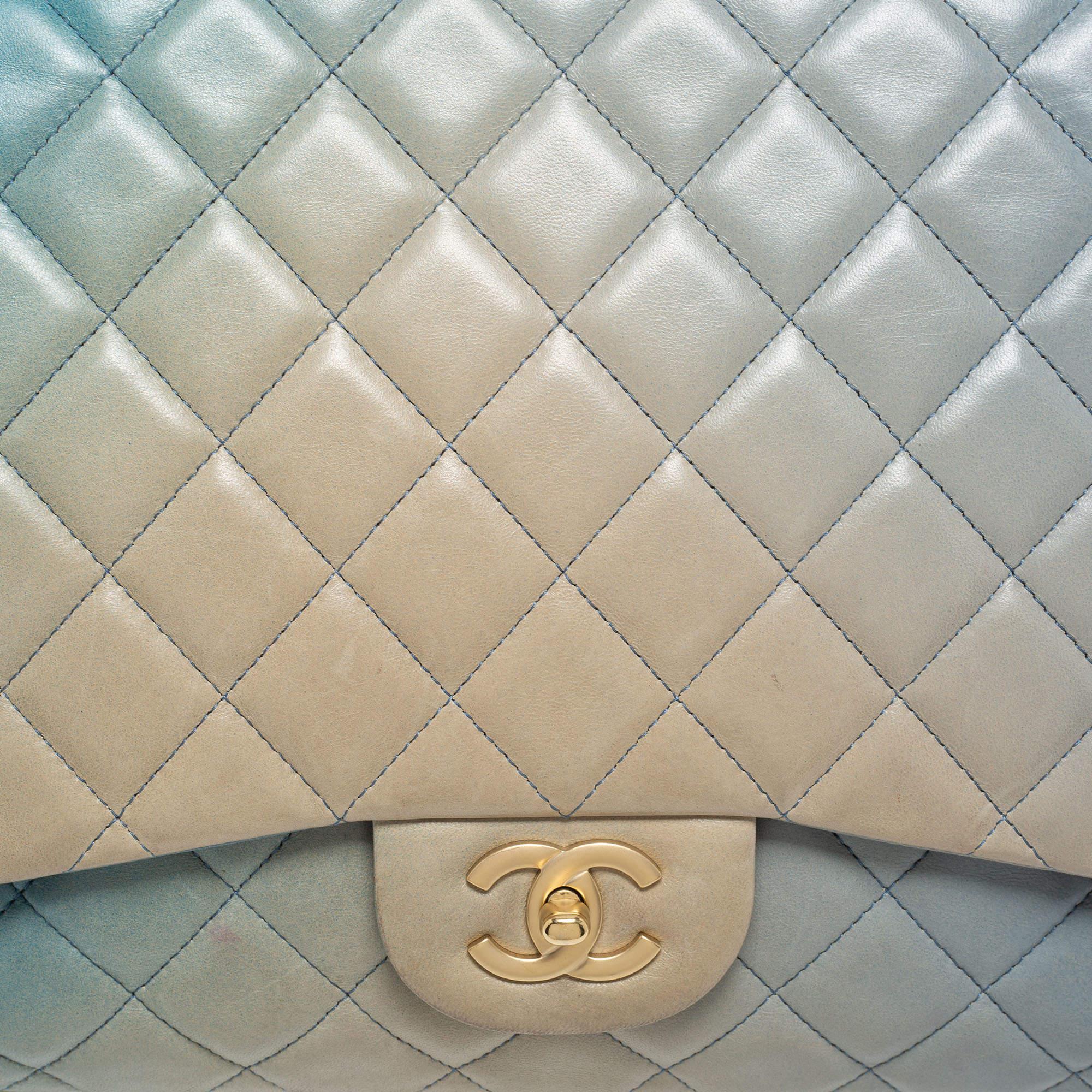 Chanel Ombre Blue Quilted Leather Maxi Classic Single Flap Shoulder Bag 3
