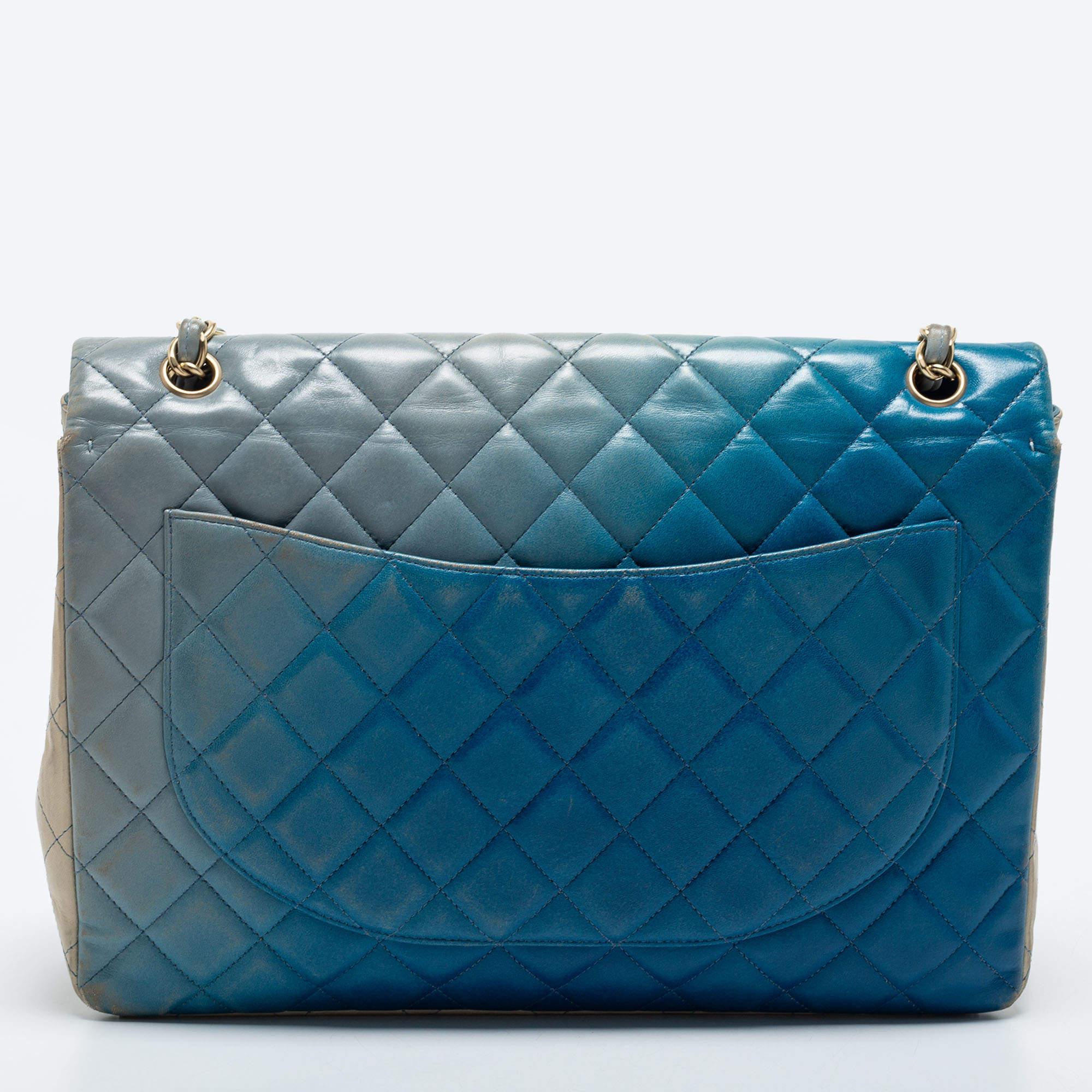 Chanel Ombre Blue Quilted Leather Maxi Classic Single Flap Shoulder Bag 5
