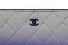 Chanel Ombre CC Zip Around Wallet Quilted Lambskin Leather Grey Purple Blue