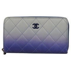Chanel Ombre CC Zip Around Wallet Quilted Lambskin Leather Grey Purple Blue