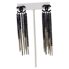 CHANEL Ombré Chain Fringe CC Earrings