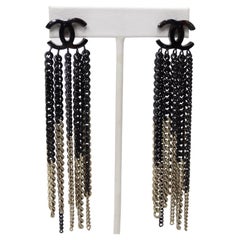 CHANEL Ombré Chain Fringe CC Earrings