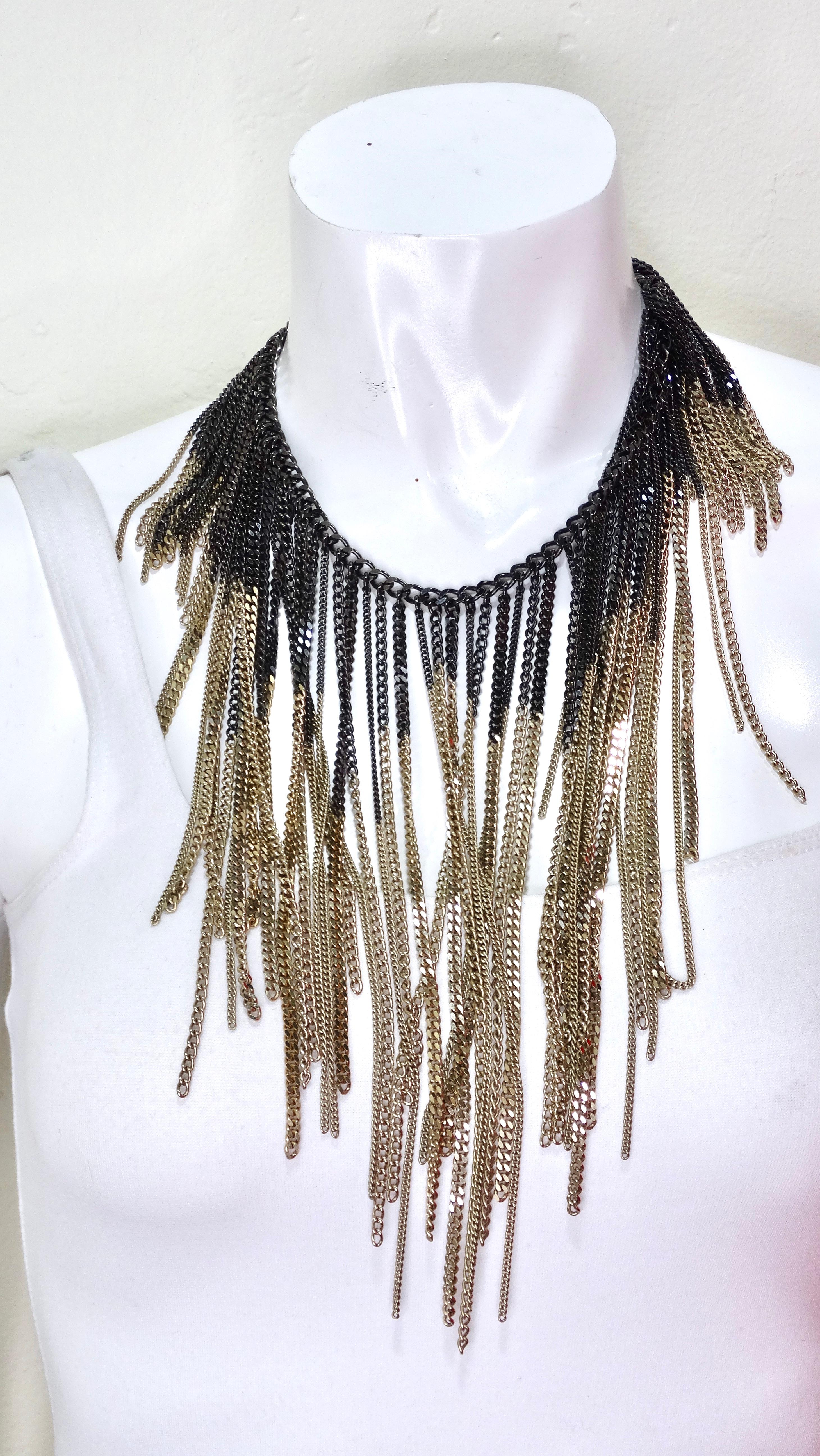 CHANEL Ombrè Chain Fringe Collar Necklace In Excellent Condition For Sale In Scottsdale, AZ