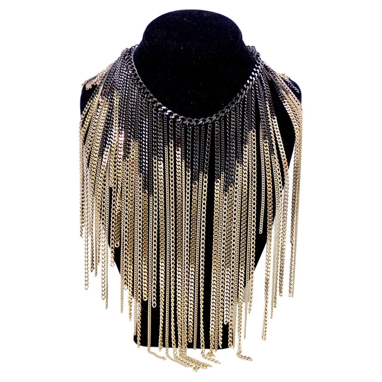 CHANEL Ombrè Chain Fringe Collar Necklace For Sale at 1stDibs  chanel chain  dress, chanel dress gold chain, chanel black dress with chains