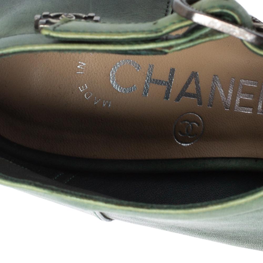 Women's Chanel Ombre Green Leather Crystal Heels Half D'orsay Ankle Boots Size 36