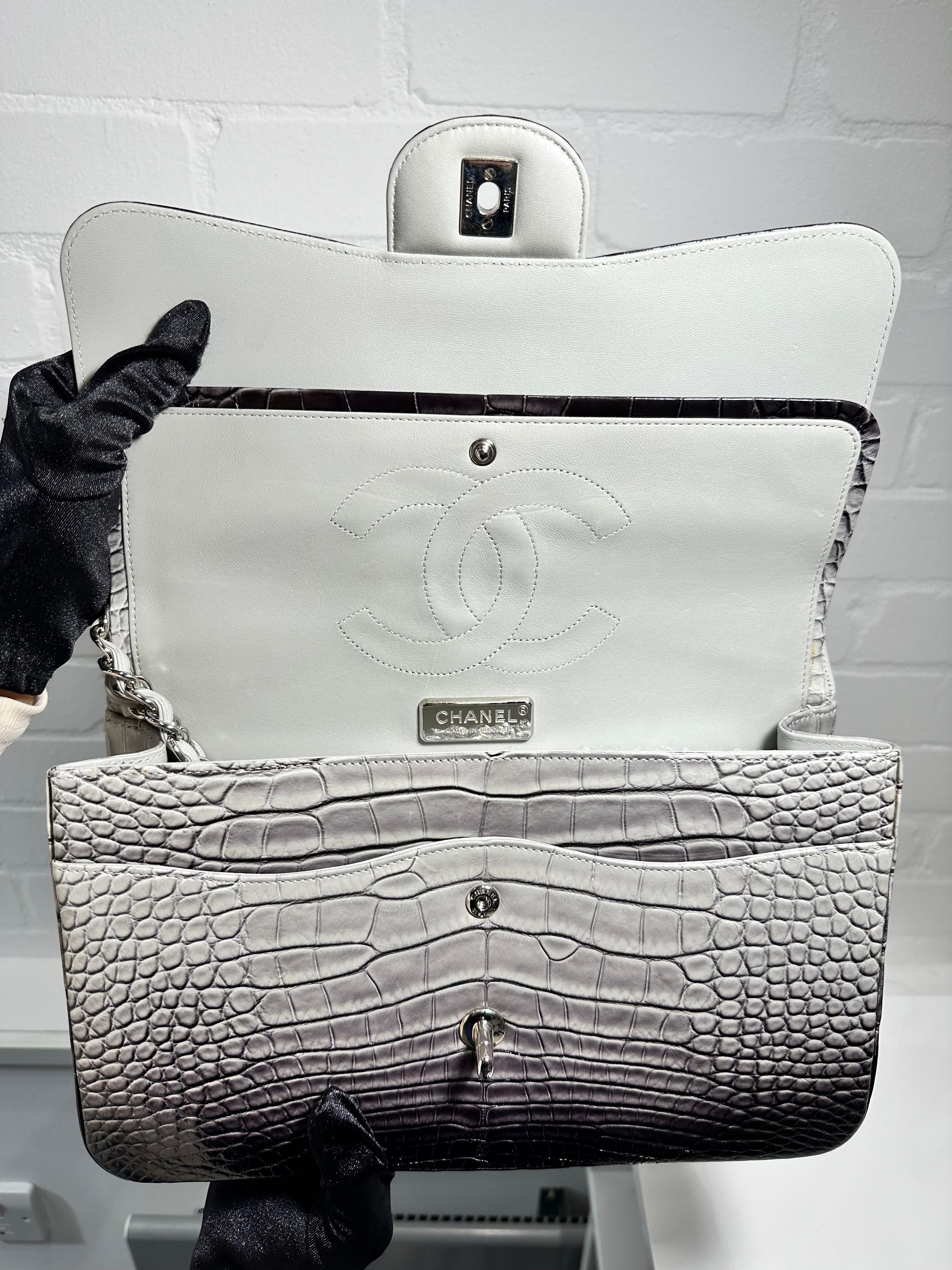 Chanel Double Flap Jumbo Ombre Grey Exotic 2