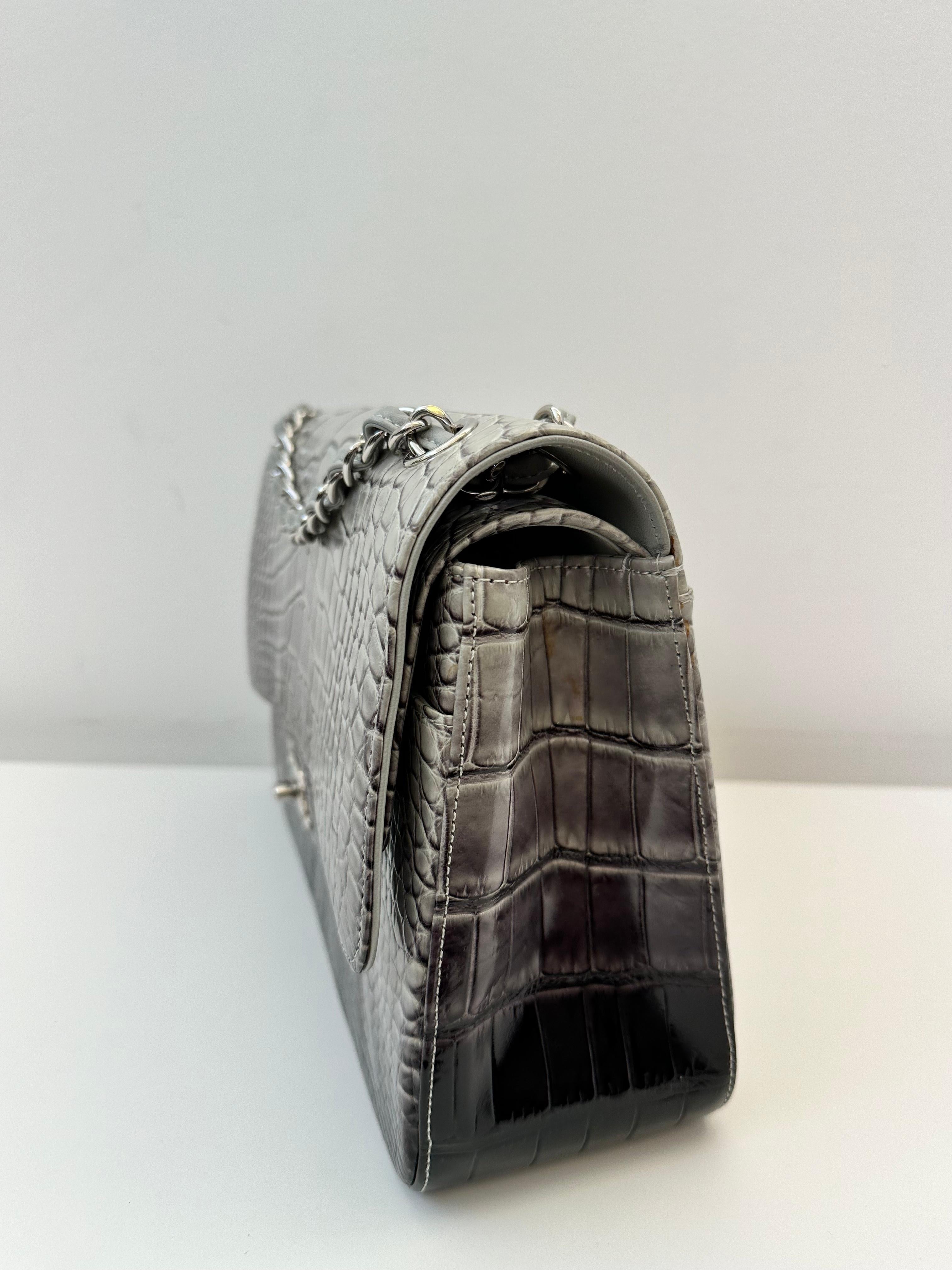 Chanel Double Flap Jumbo Ombre Grey Exotic 4