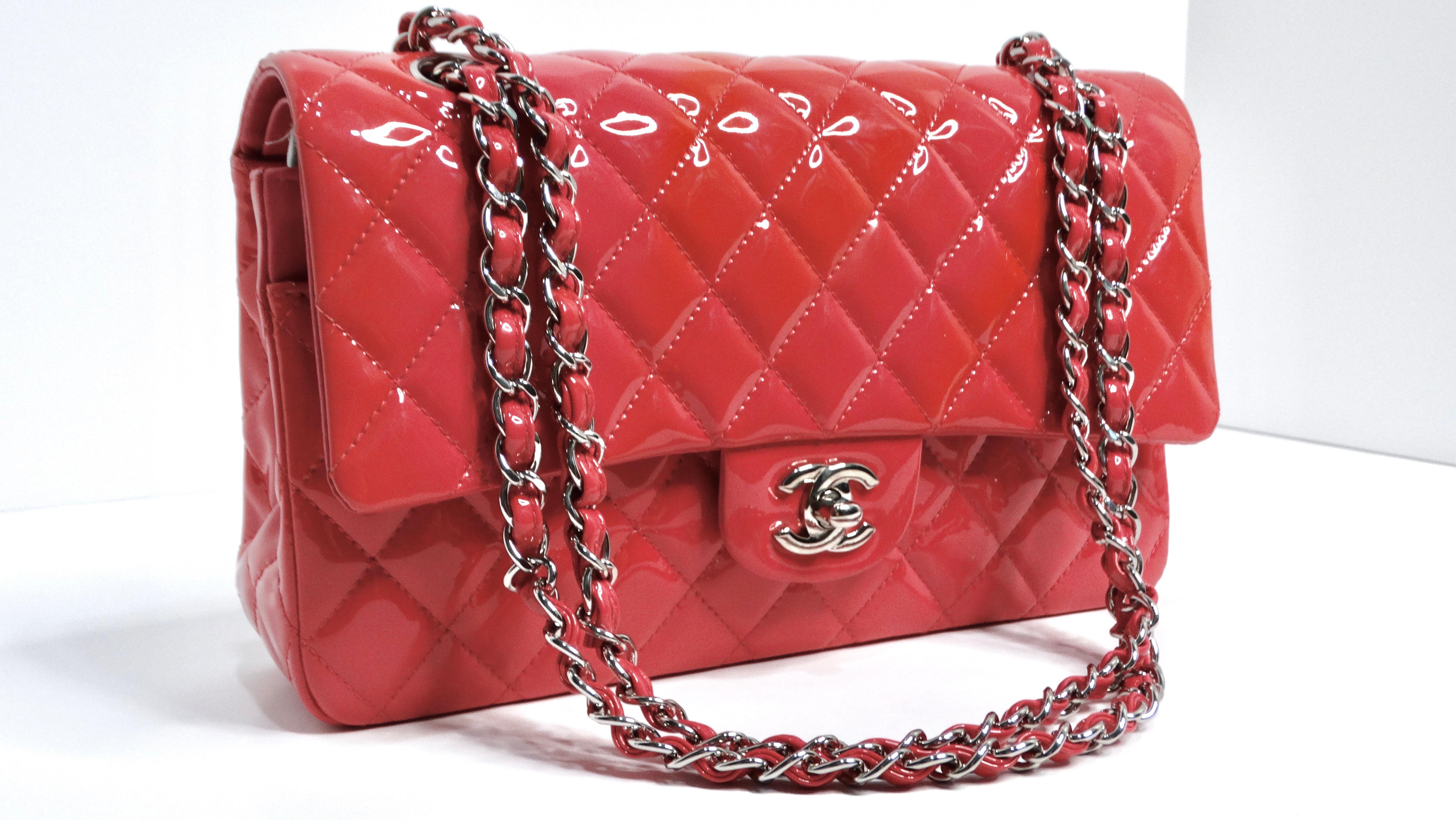 Chanel Ombre Pink Patent Leather Medium Classic In Good Condition For Sale In Scottsdale, AZ