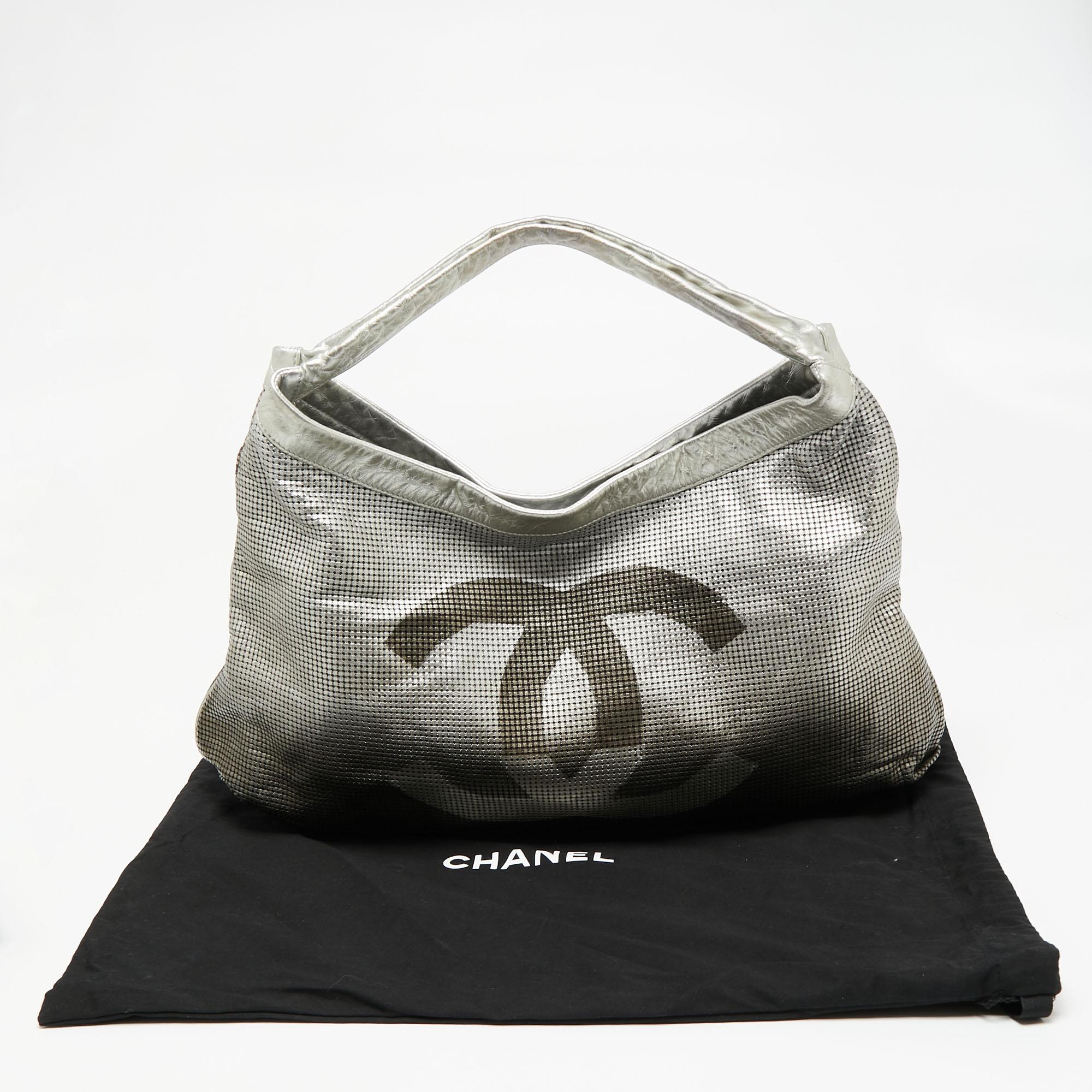 Chanel Ombre Silver Perforated Leather Hollywood CC Hobo 7
