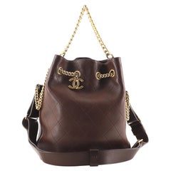 Chanel On My Shoulder Drawstring Bag Quilted Calfskin Small