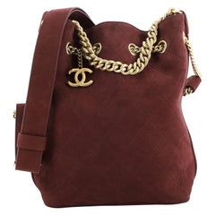 Chanel On My Shoulder Drawstring Bag Quilted Nubuck Small