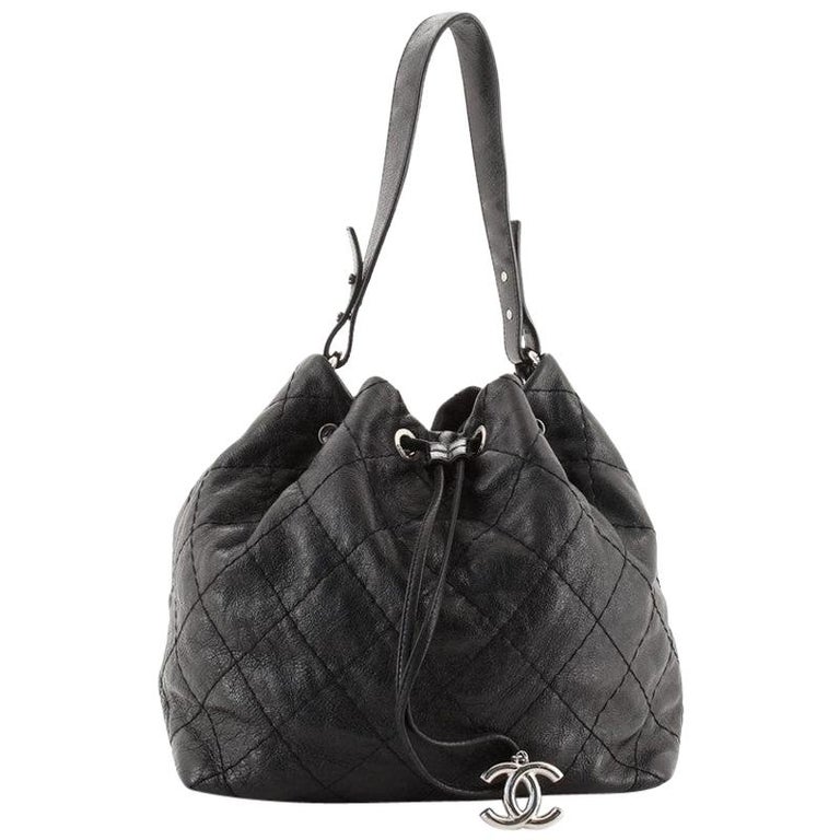 Chanel On the Road Drawstring Bucket Bag Quilted Glazed Leather at