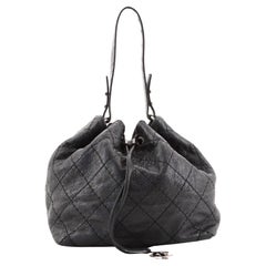 Chanel On the Road Drawstring Bucket Bag Quilted Glazed Leather