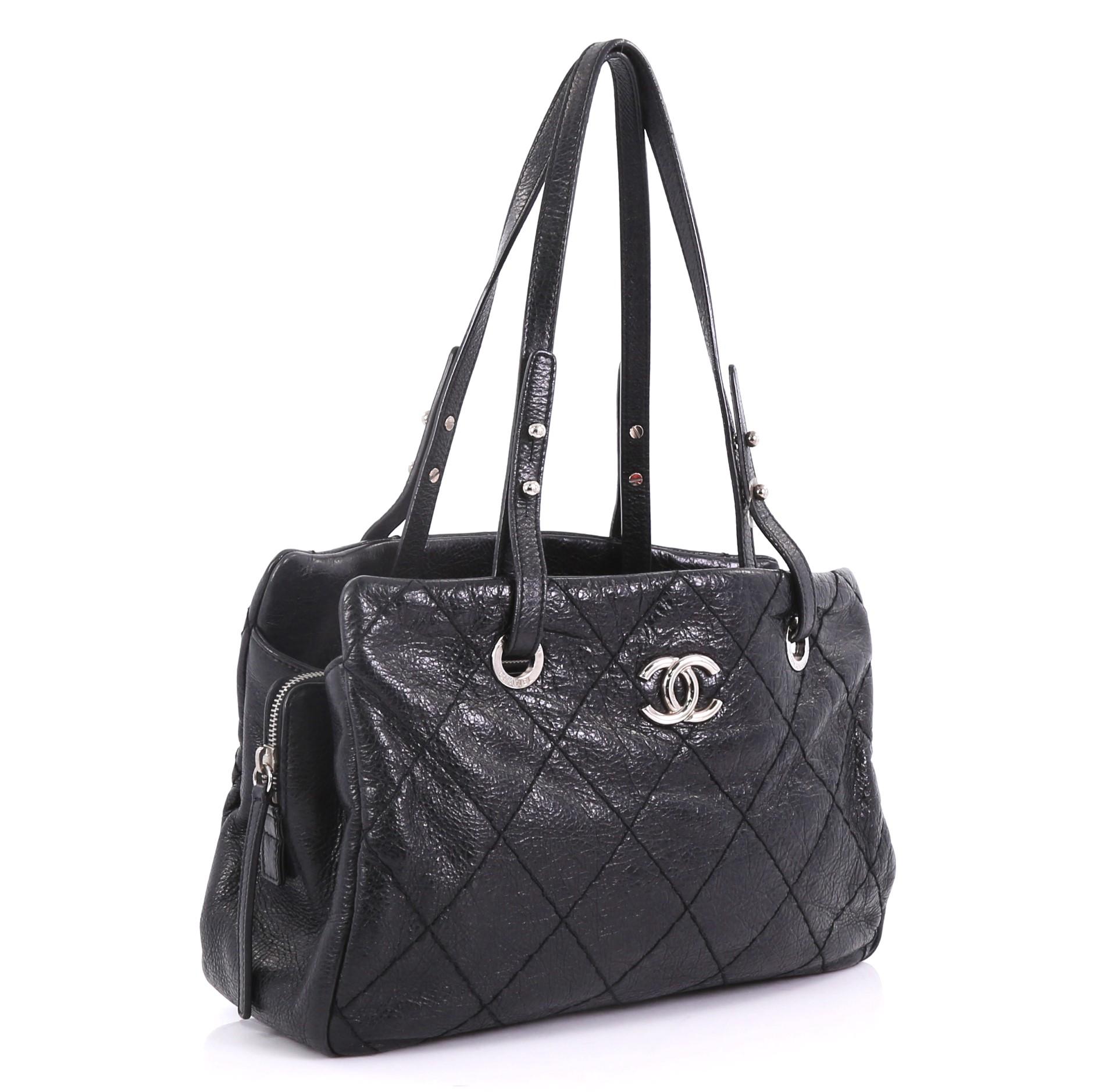 Black Chanel On The Road Shopping Tote Quilted Leather Medium