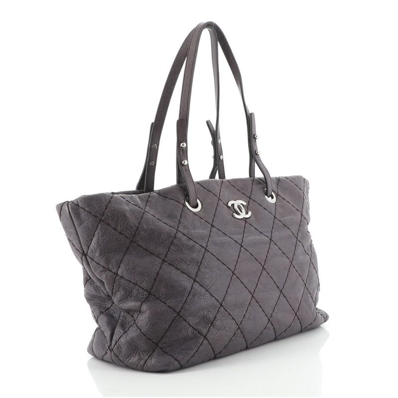 Gray Chanel On The Road Tote Quilted Leather Small
