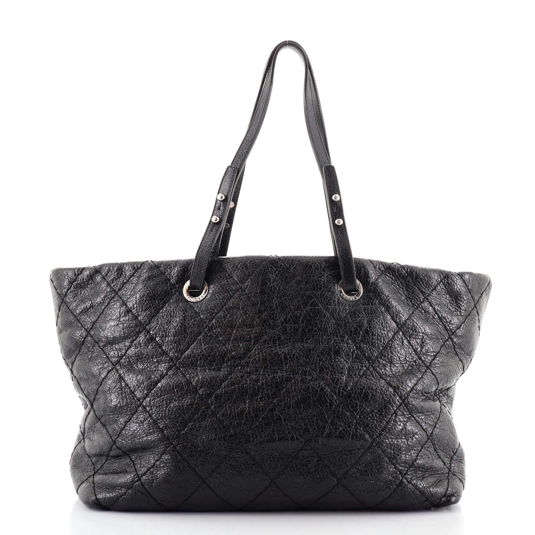 Black Chanel On The Road Tote Quilted Leather Small
