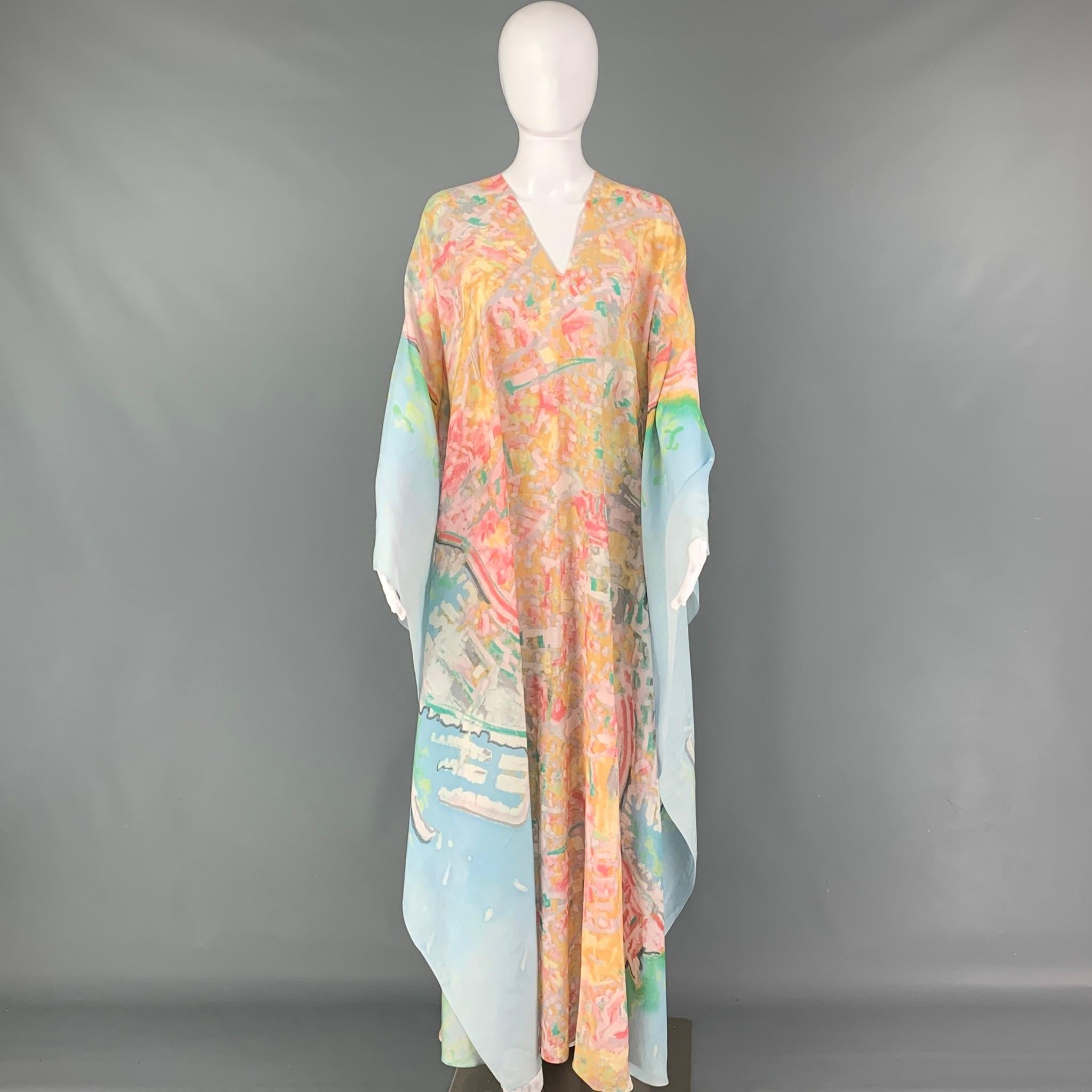 CHANEL One Size Multi-Color Cotton Silk Abstract Caftan Long Dress In Good Condition In San Francisco, CA