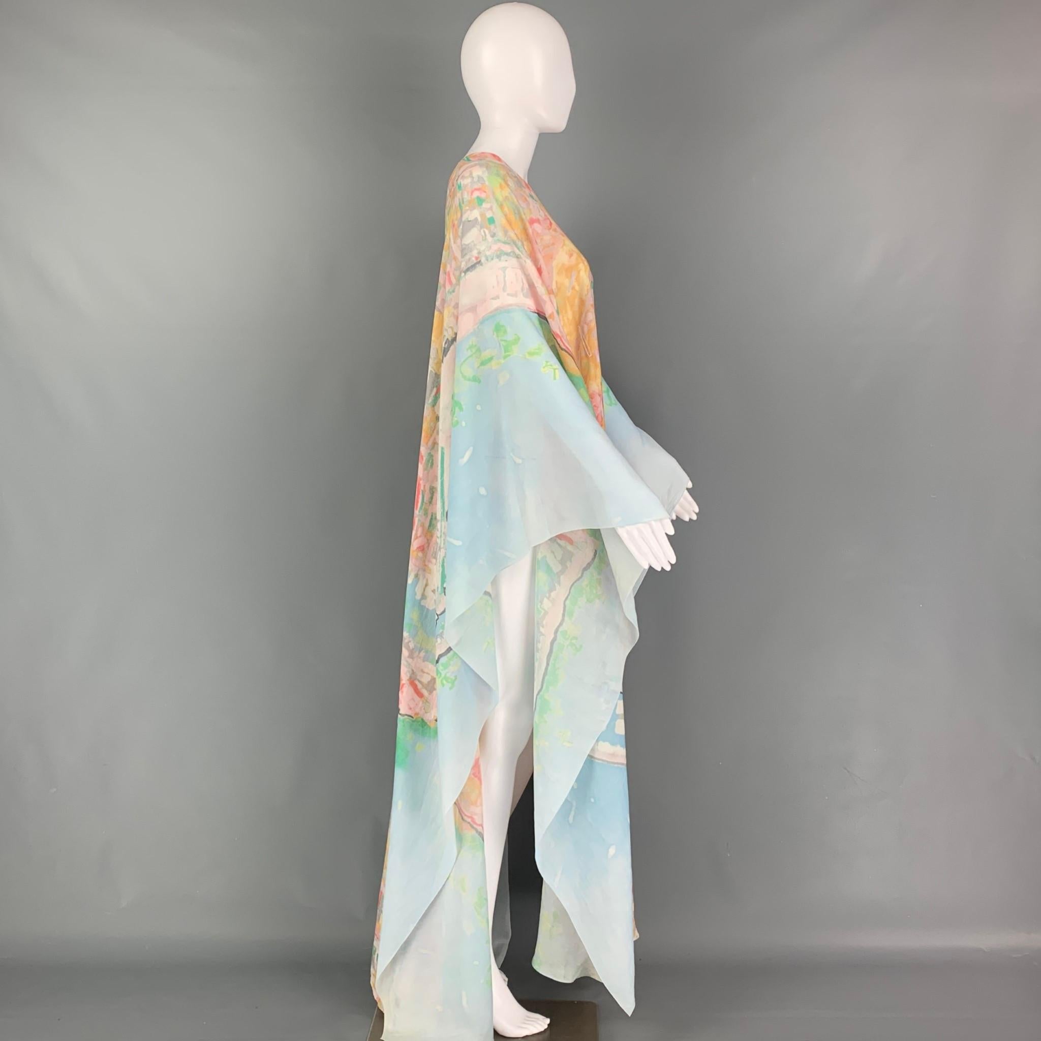 CHANEL One Size Multi-Color Cotton Silk Abstract Caftan Long Dress 1