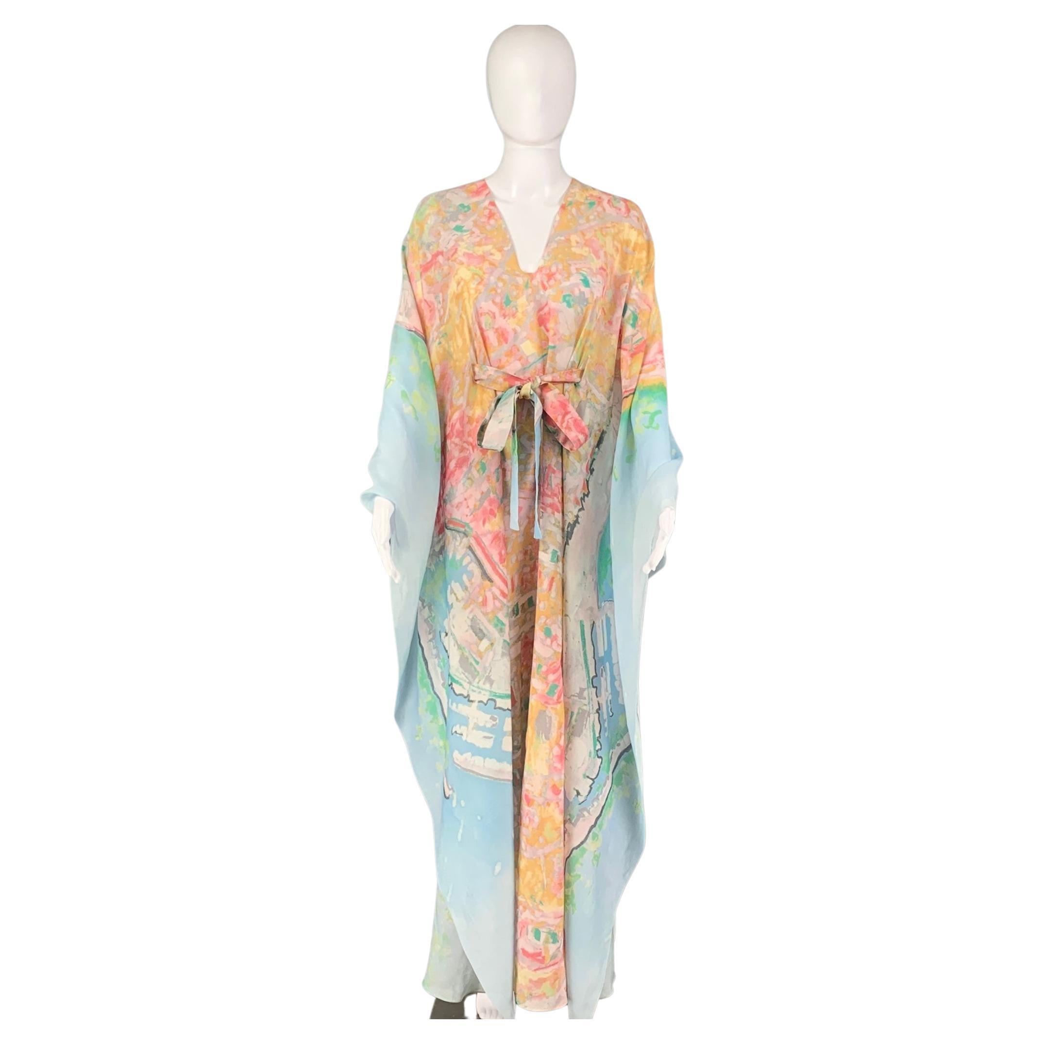CHANEL One Size Multi-Color Cotton Silk Abstract Caftan Long Dress For Sale  at 1stDibs