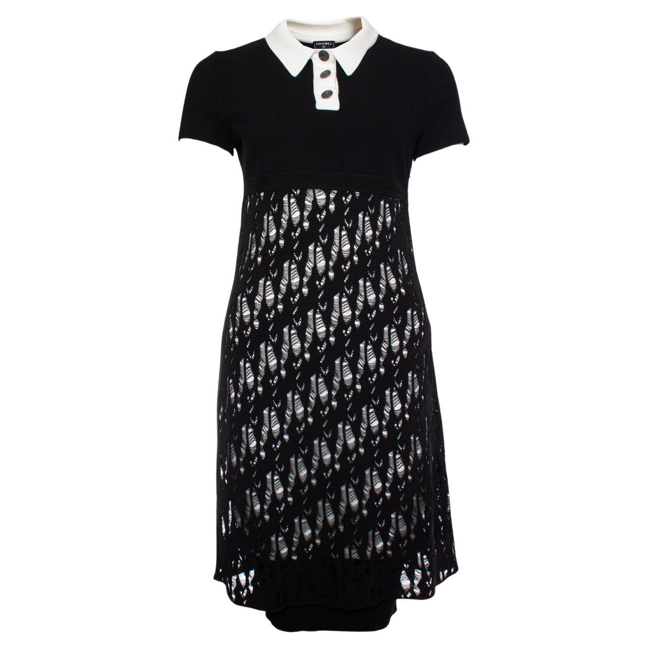 Chanel, open woven wool dress with white collar For Sale