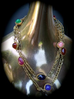 CHANEL Opulent Poured Glass Cabochon Byzantine Style Sautoir Necklace c 1970s