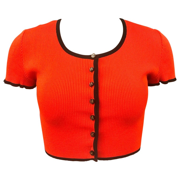 Chanel Orange Cropped Cardigan Top