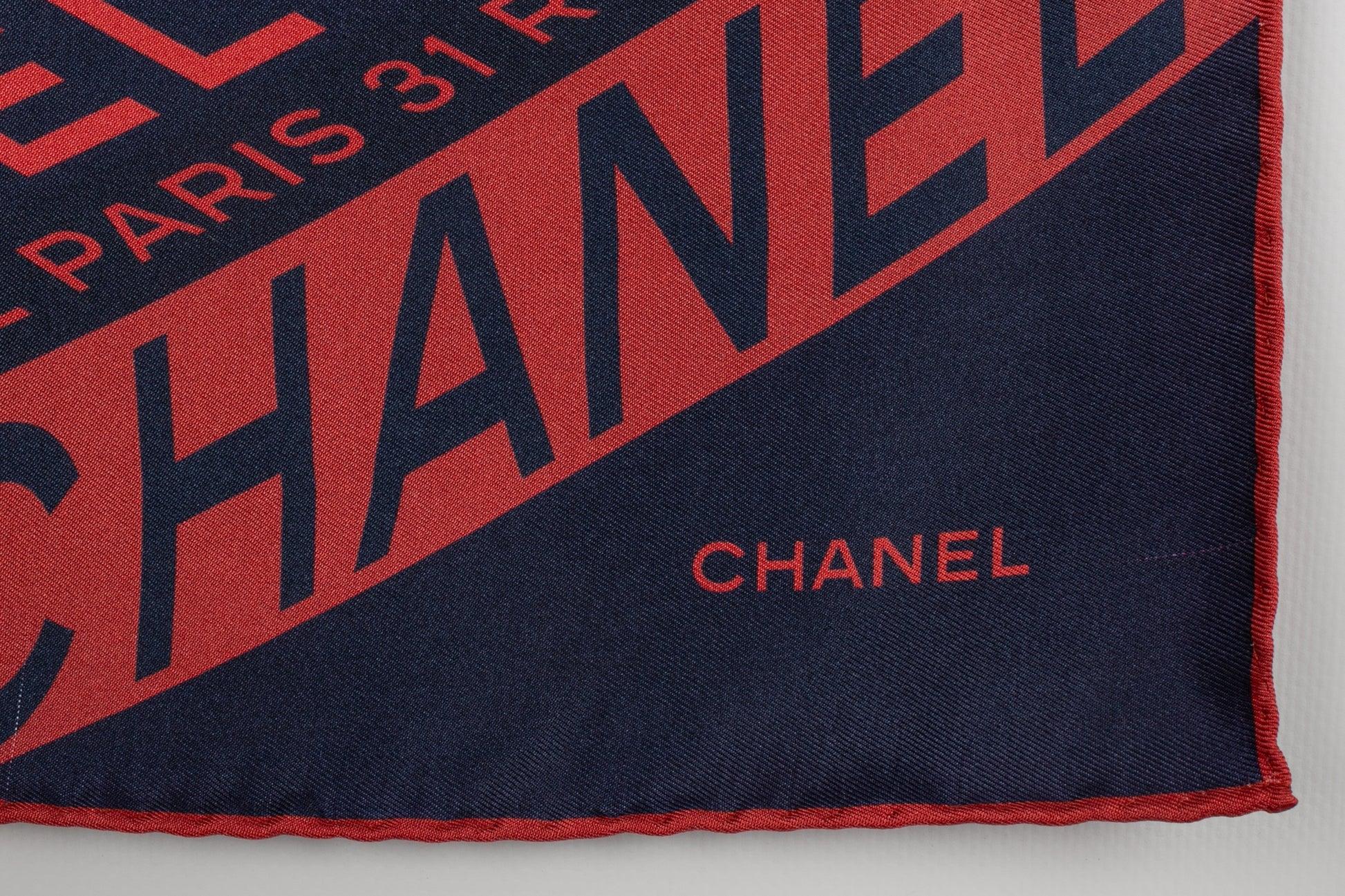 Chanel Orange and Navy Blue Silk Reversible Foulard For Sale 2