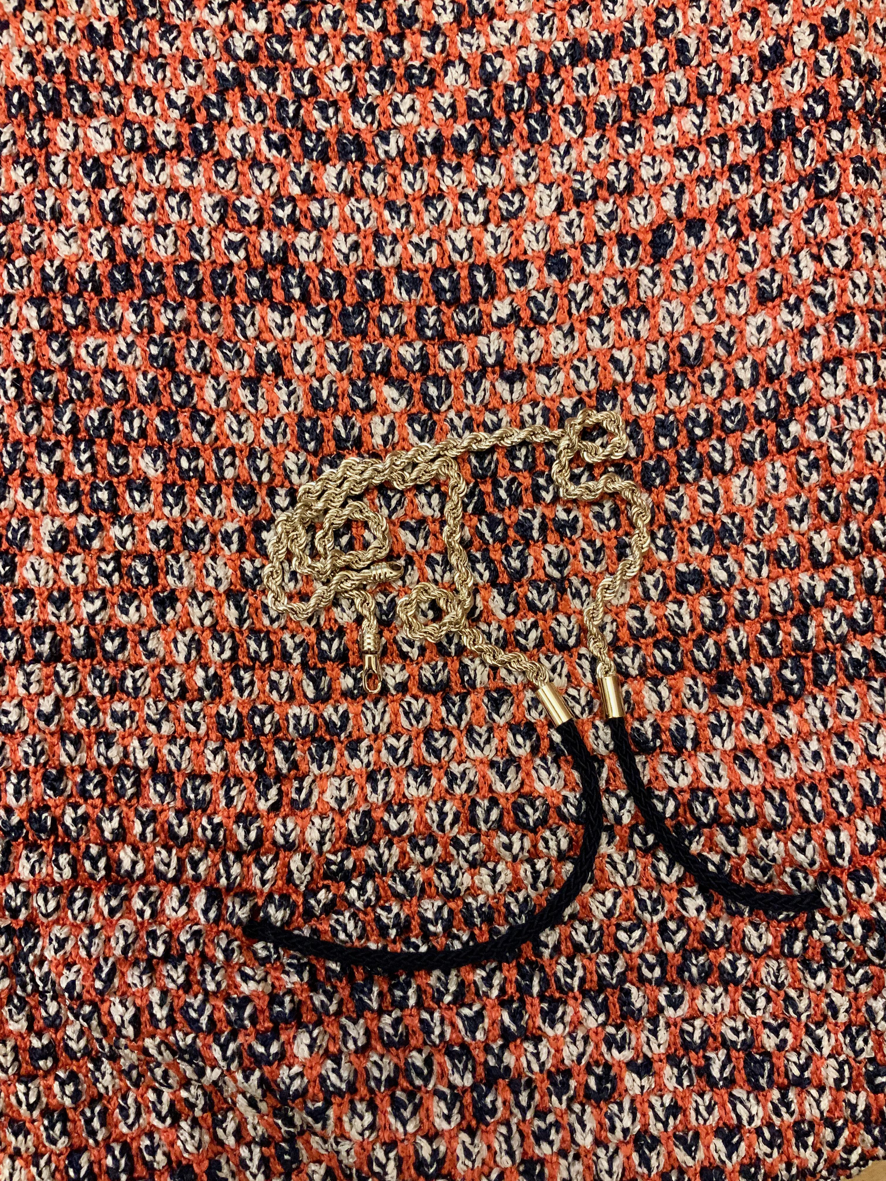 Chanel Orange and Navy Knit Sweater Top In Excellent Condition In Geneva, CH