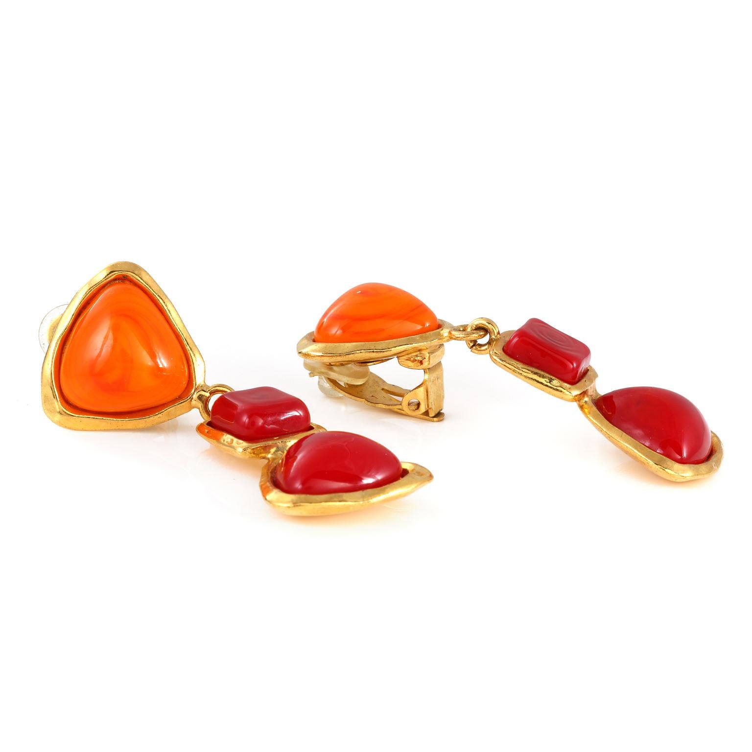 Women's Chanel Orange and Red Gripoix Dangle Earrings