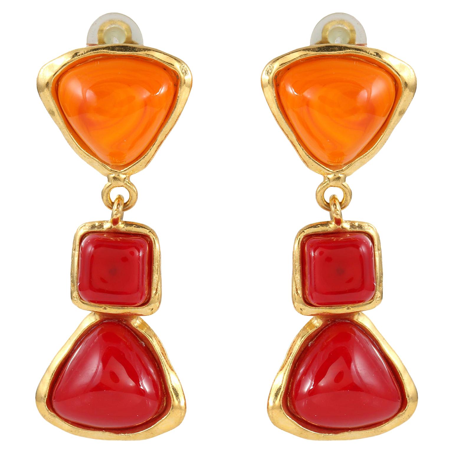 Chanel Vintage Gold Metal And Red Gripoix Medallion Earrings, 1986-1989  Available For Immediate Sale At Sotheby's