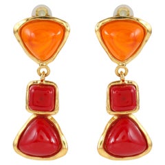 Chanel Orange and Red Gripoix Dangle Earrings