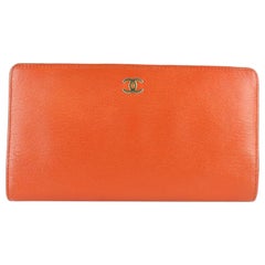Vintage Chanel Orange Bifold Long Flap 9cz0130 Wallet