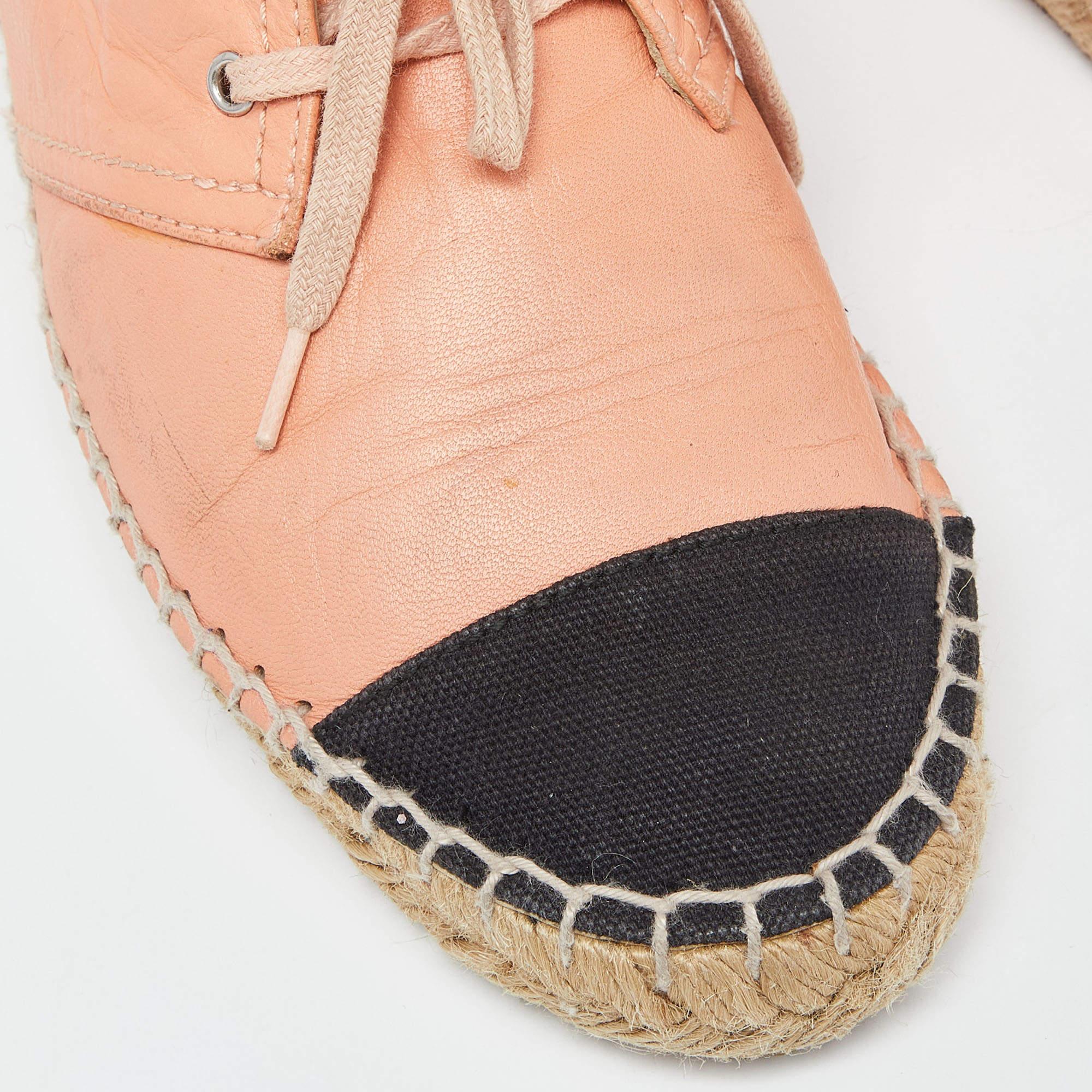 Chanel Orange/Black Leather and Canvas Cap Toe High Top Sneakers Size 37 3
