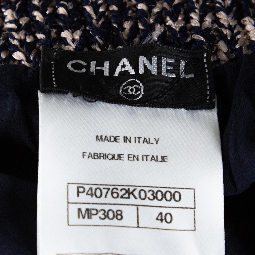 Women's Chanel Orange & Blue Boucle Knit A Line Skirt M